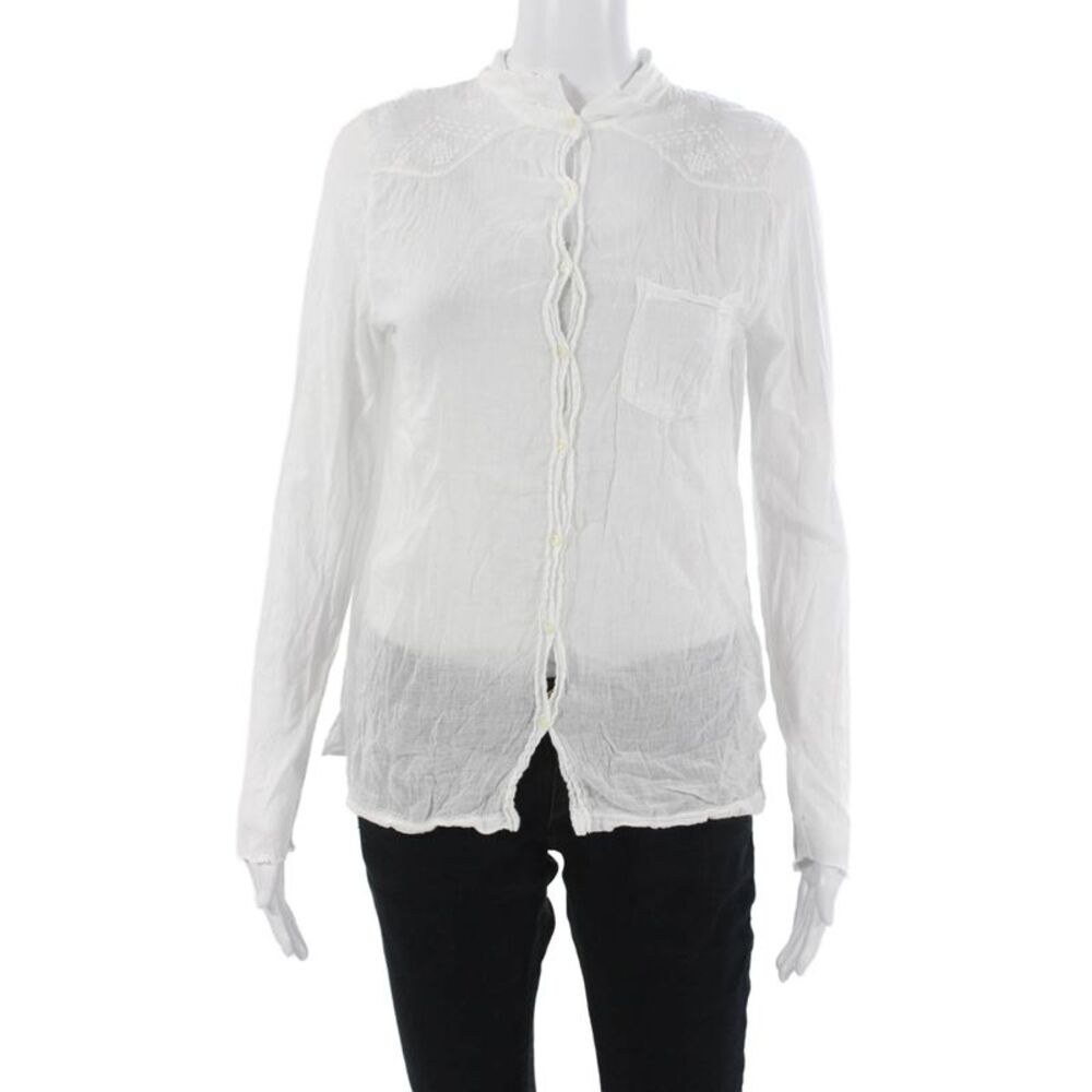 Hartford Women Boho High Neck Cotton Button Up Blouse Long Sleeve Size 1